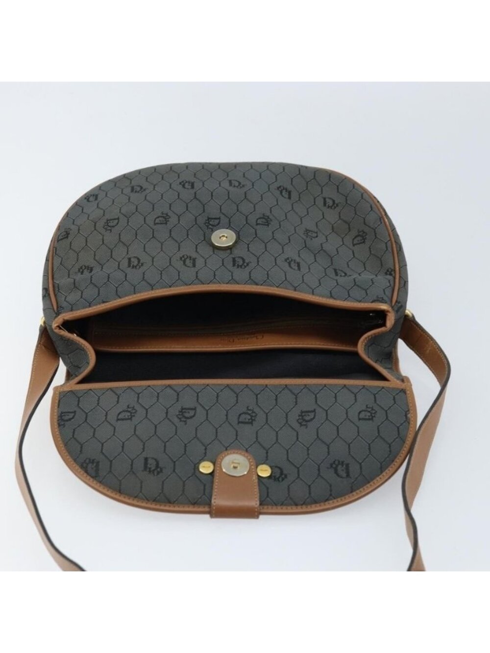 Authentic Christian Dior Honeycomb Canvas Shoulder Bag Black Gold - Picture 2 of 16